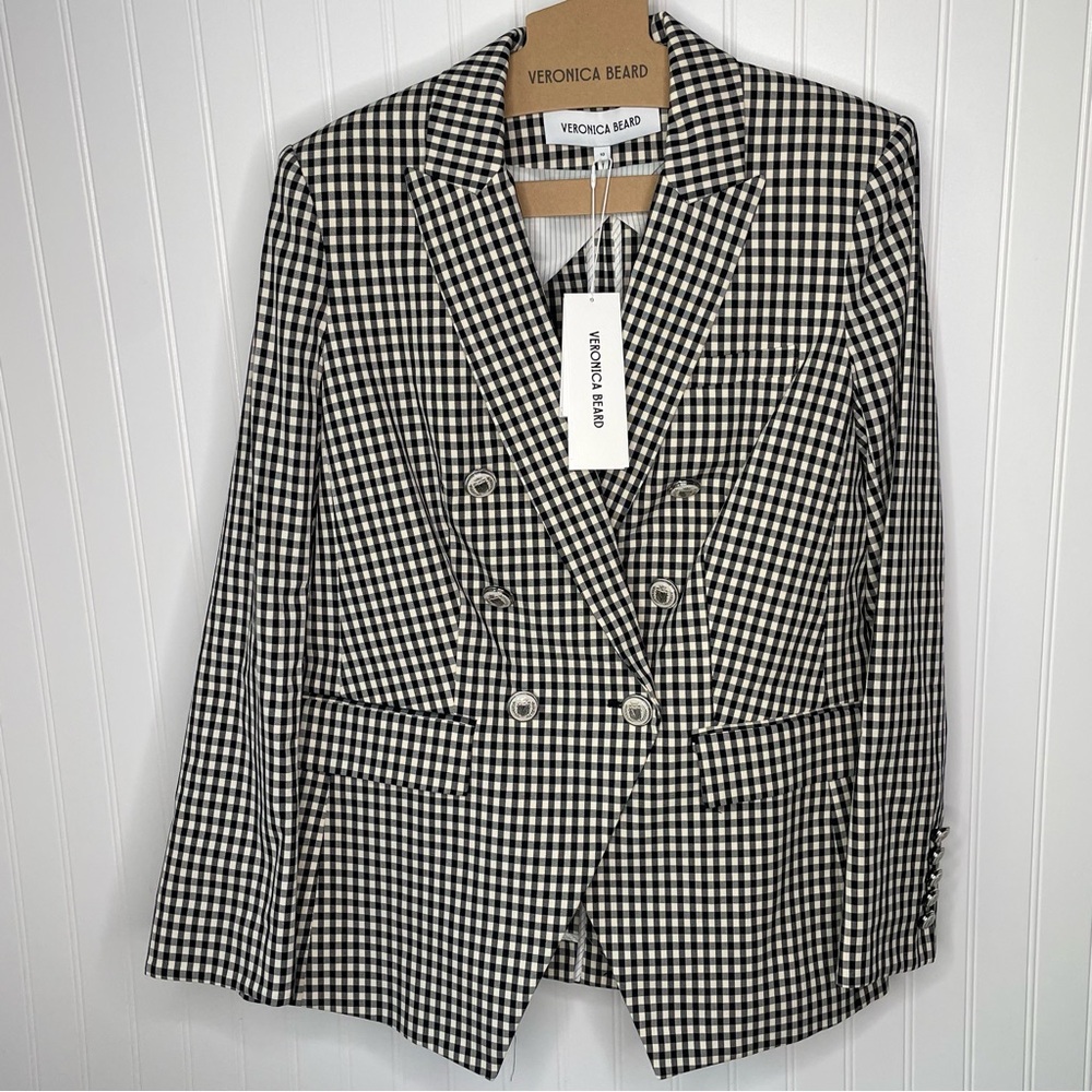Veronica Beard Charleston Dickey Jacket Black/Ecru Gingham Plaid Check Size 4